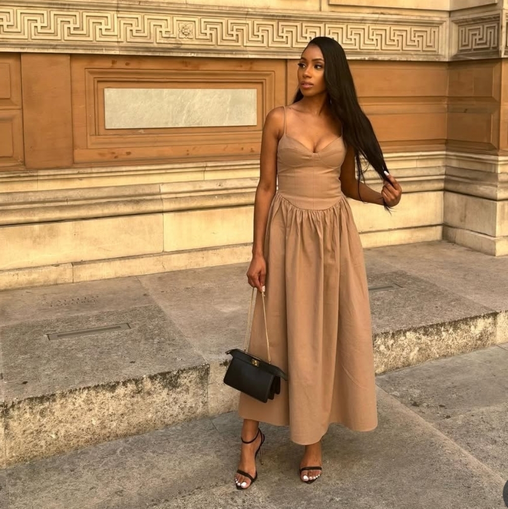 Zara Cotton Strappy Dress Brown NWT